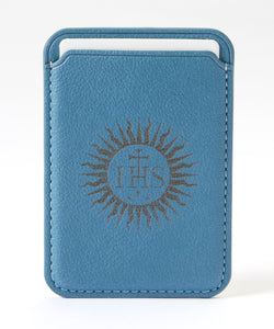 Blue Leather Stick-On Card Holder