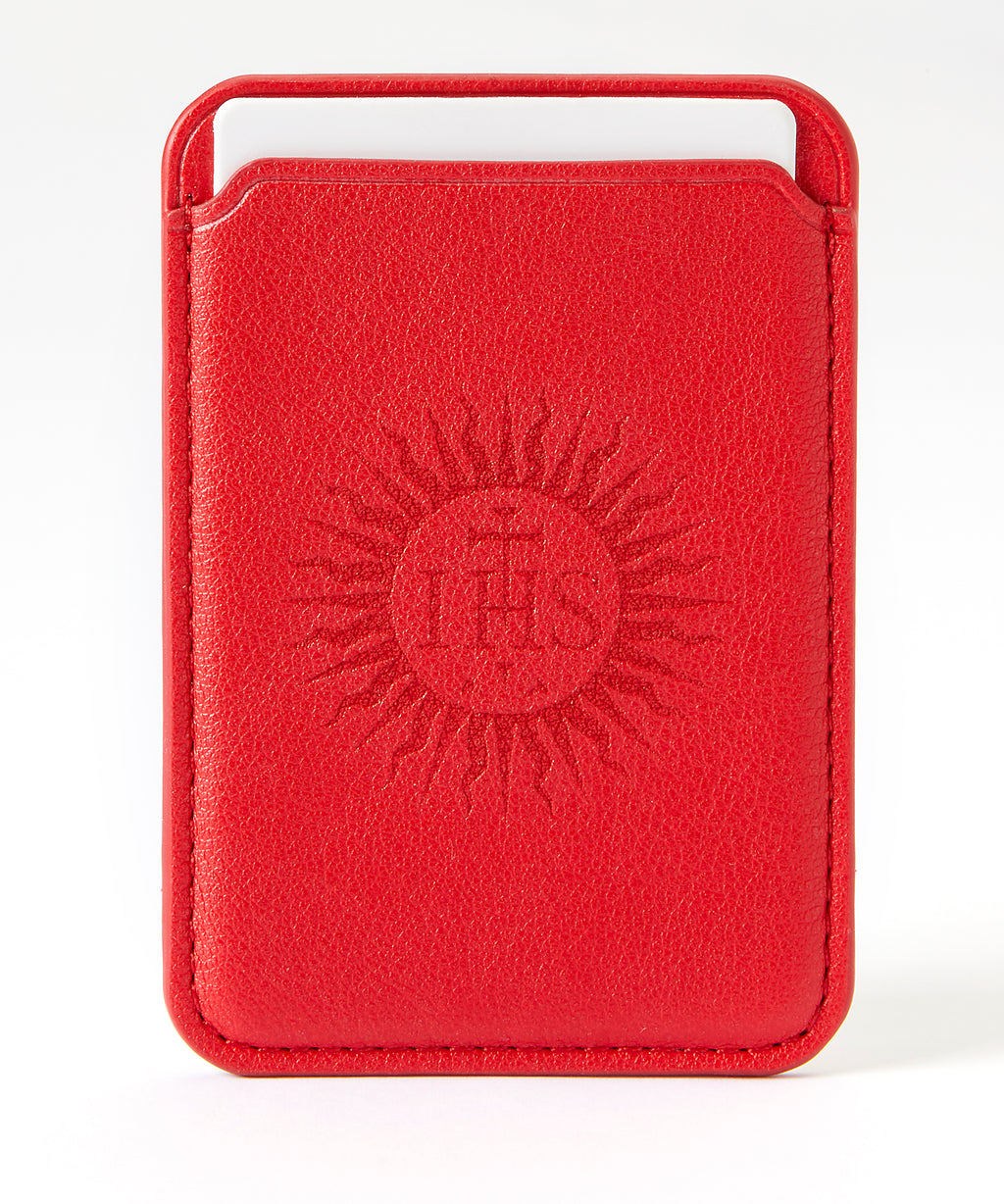 Red Leather Stick-On Card Holder