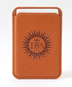 Brown Leather Stick-On Card Holder