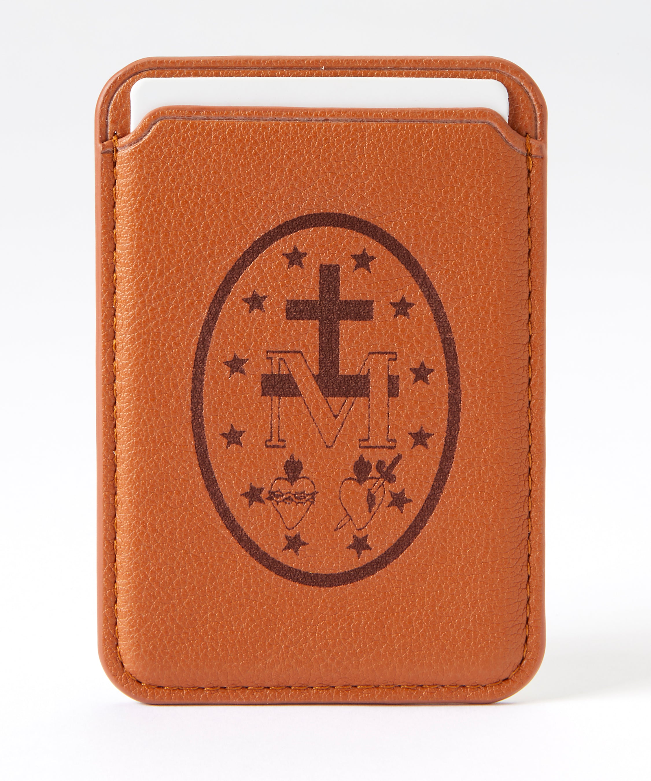 Miraculous Medal Brown Leather Stick-On Card Holder
