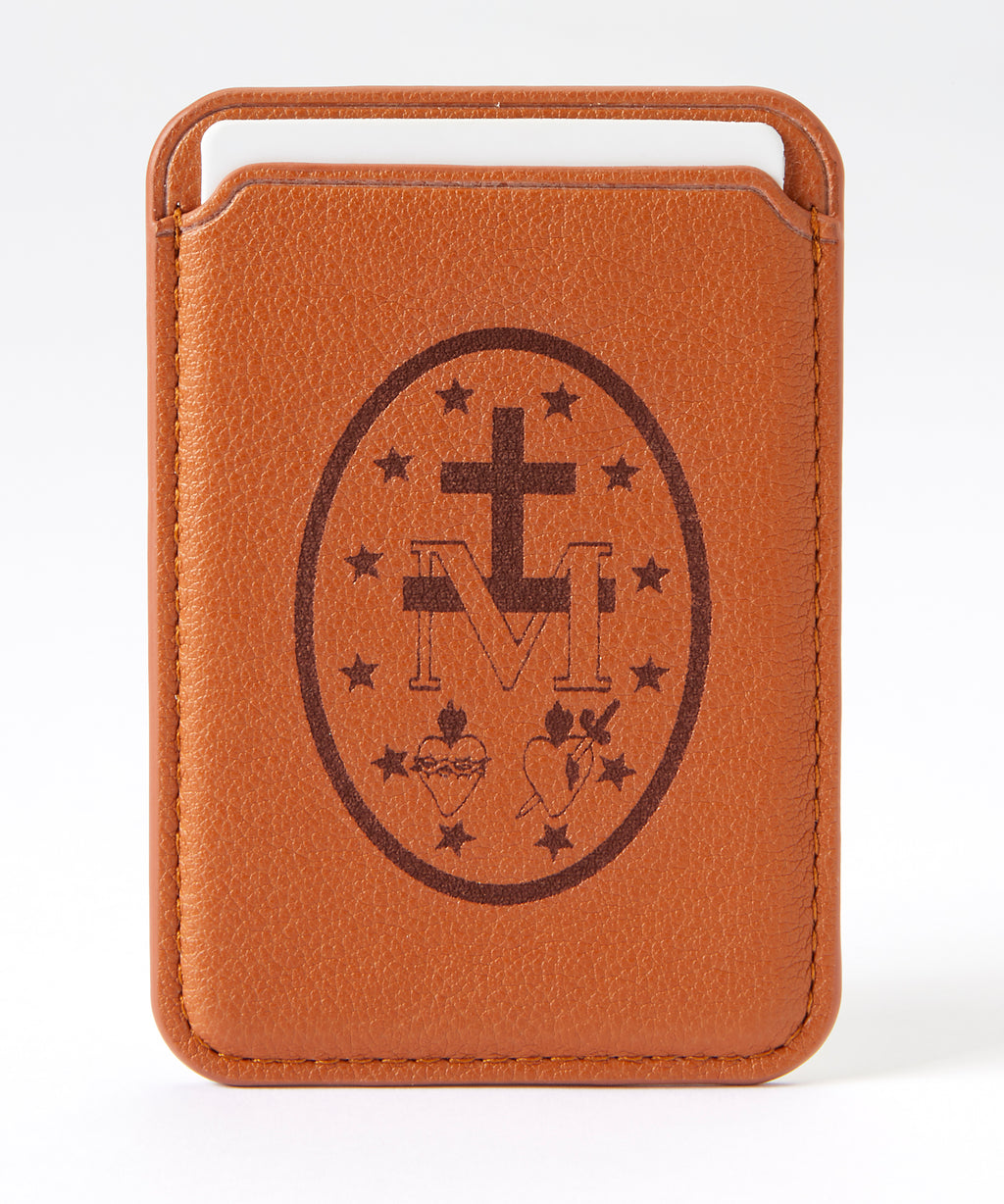 Miraculous Medal Brown Leather Stick-On Card Holder