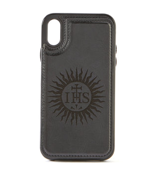 Sunburst Black Leather Wallet Case for iPhone XR