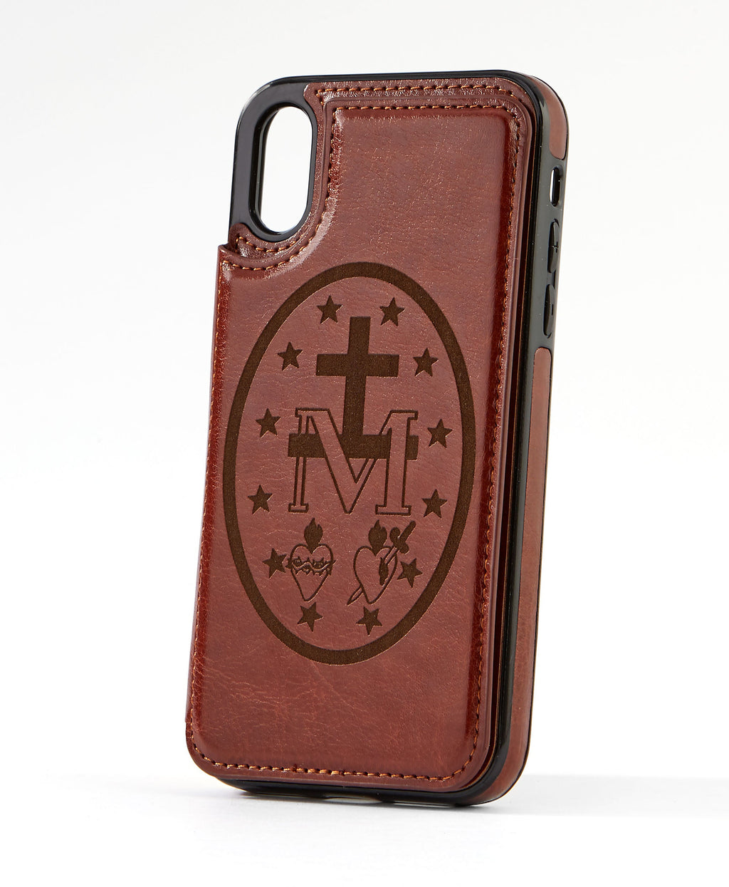 Miraculous Medal Brown Leather Wallet Case for iPhone 13 mini