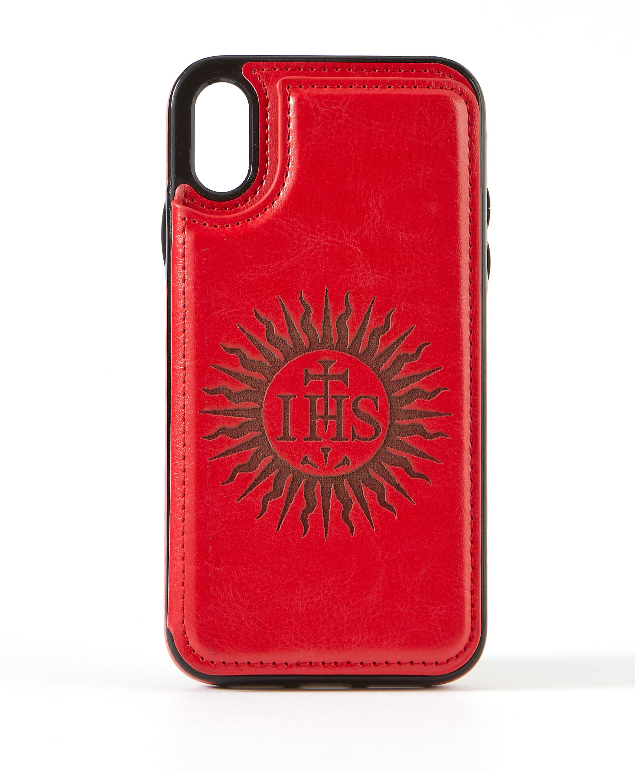 Sunburst Red Leather Wallet Case for iPhone XR