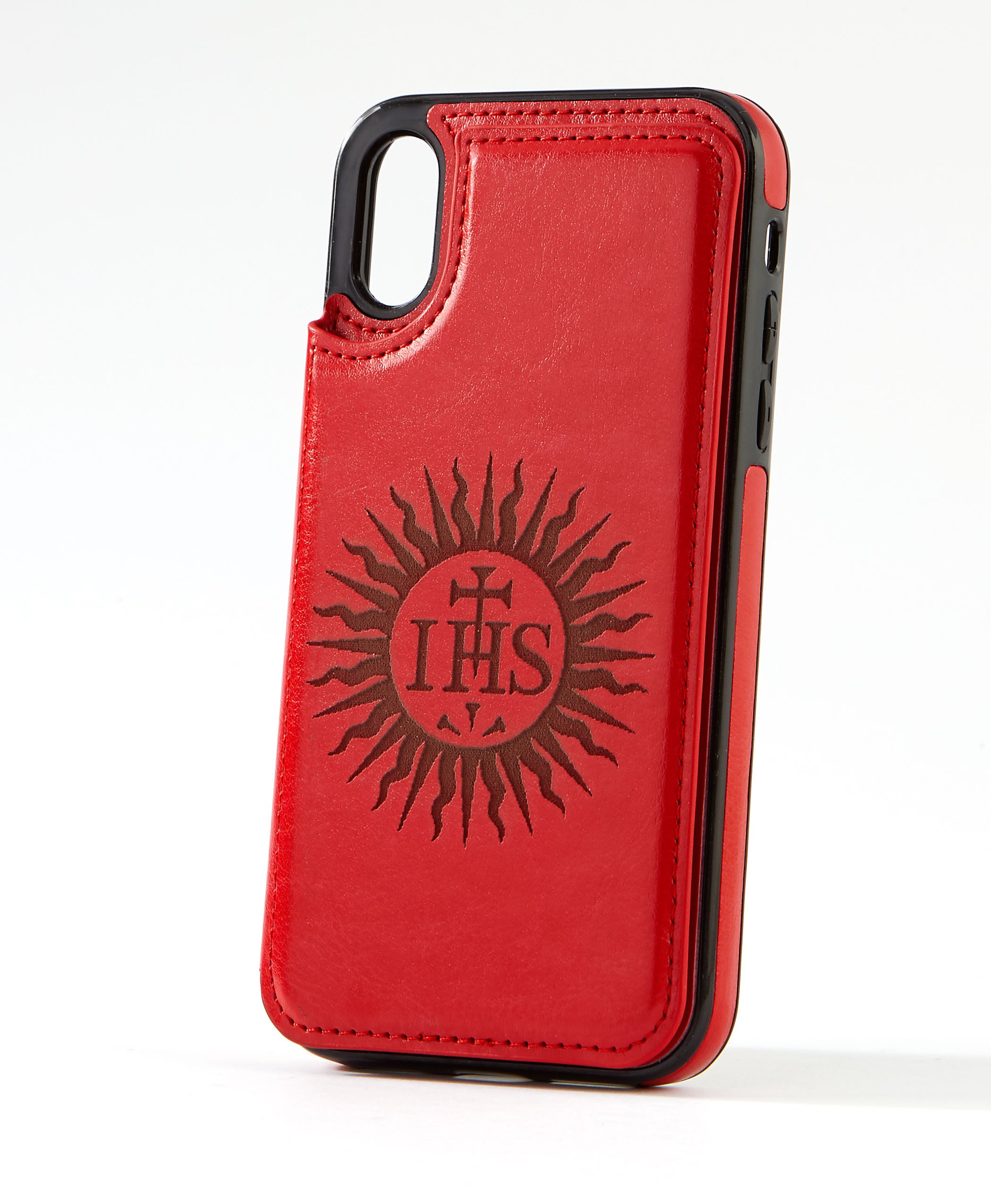 Sunburst Red Leather Wallet Case for iPhone XR