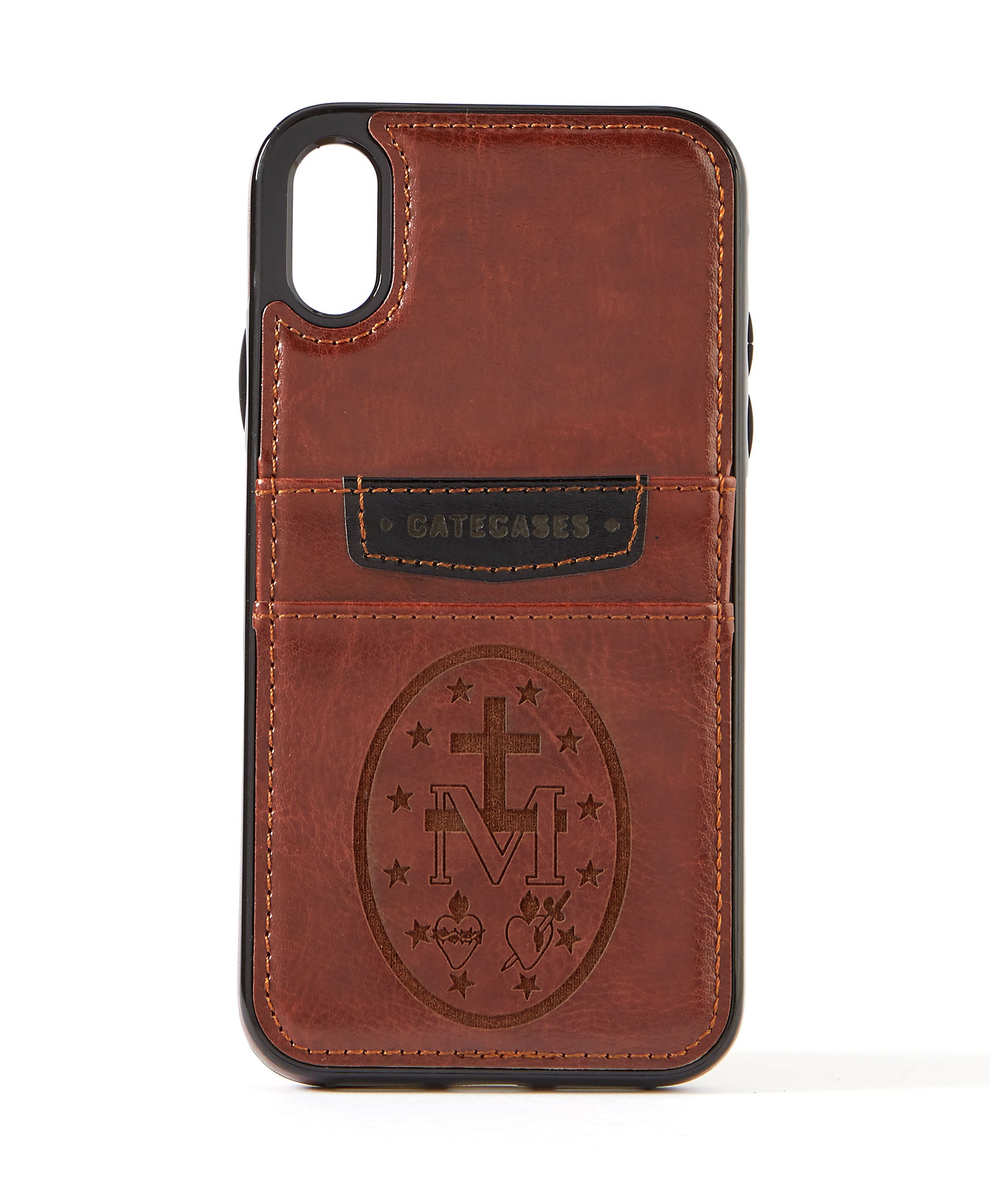 Miraculous Medal Brown Leather Card Case for iPhone XR