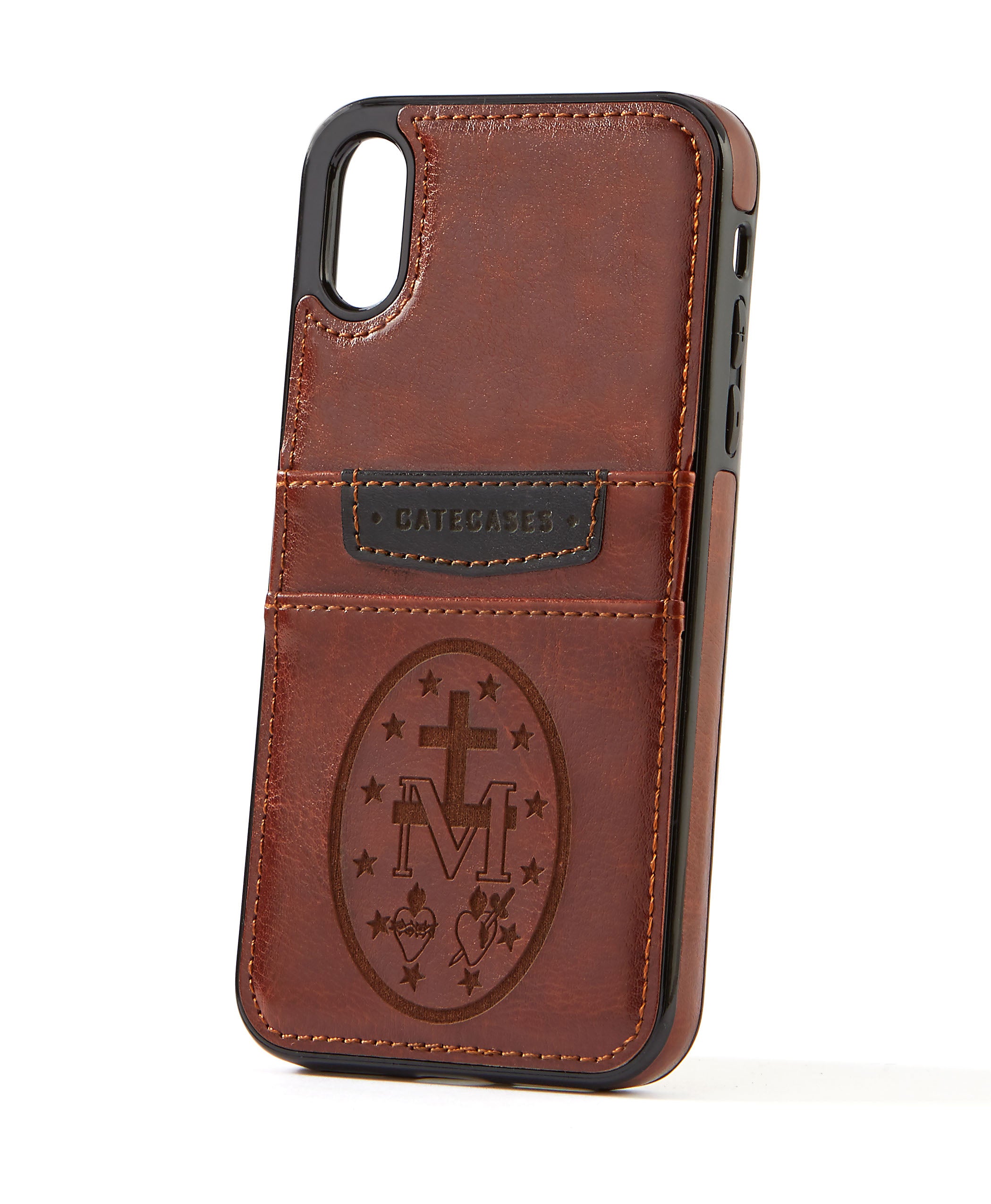 Miraculous Medal Brown Leather Card Case for iPhone XR